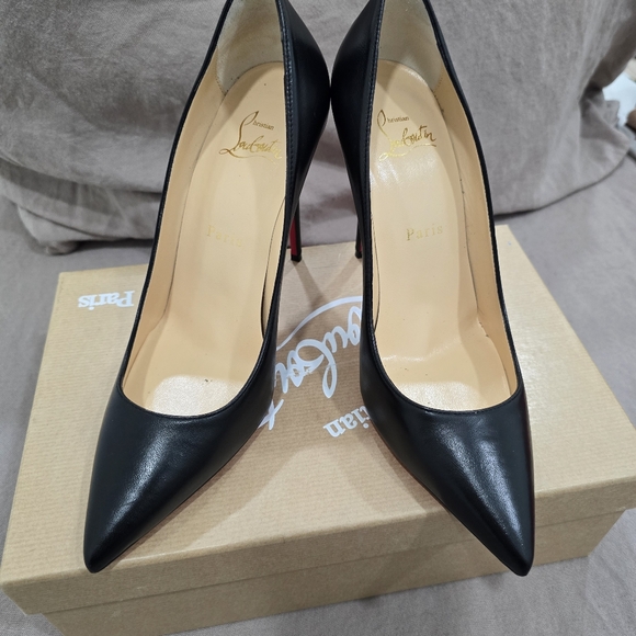Christian Louboutin Kate 100 Nappa Leather Black Pointy Toe Pumps Heels Size 37 - Picture 7 of 12